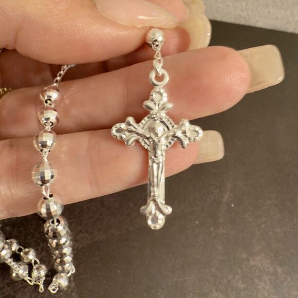 20in Long Rosary Beads Necklace Solid 925 Sterling Silver ITALY 4.8mm-NEW - Picture 7 of 13